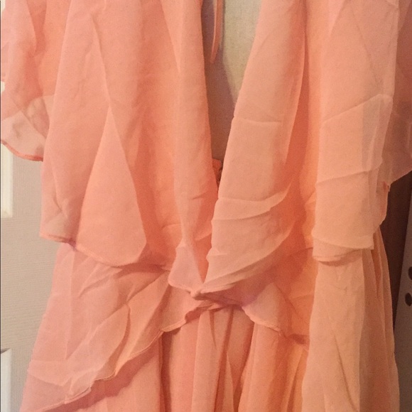 ❌DONATED❌Peach Chiffon Overlay Ruffled Empire Waist Lined Dress - Picture 5 of 7